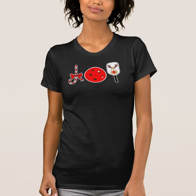 Pickleball Christmas Joy Candy Cane Reindeer T-Shirt (Vorderseite)