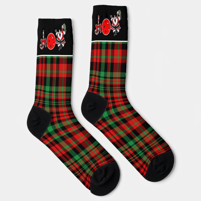 Pickleball Christmas Joy Santa Paddle Kariert Socken (Rechts)