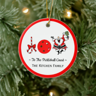 Pickleball Christmas Joy Santa Paddle Red Ball Keramik Ornament