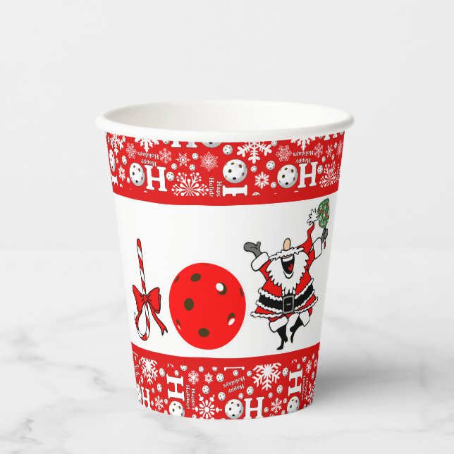 Pickleball Christmas Party Joy Santa Red und White Pappbecher (Vorderseite)