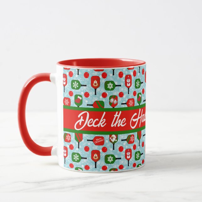Pickleball Christmas Red Green Blue Snowflakes Tasse (Links)