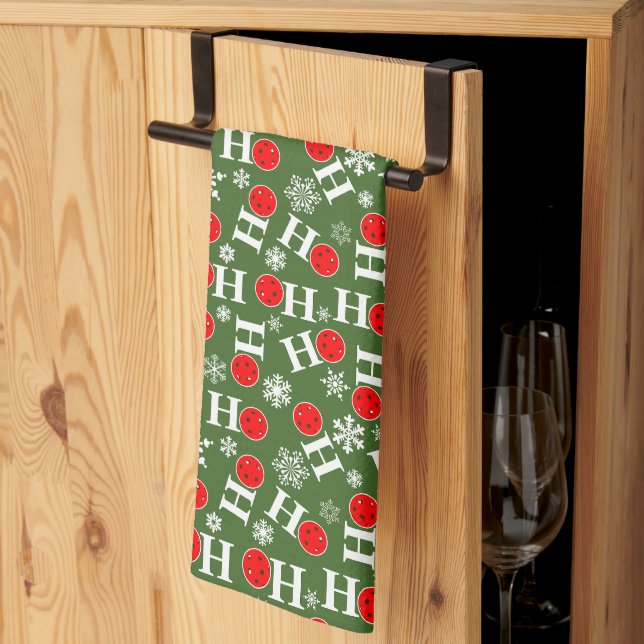 Pickleball Christmas Red Green Snowflakes Ho Ho Ho Geschirrtuch (Drittel gefaltet)