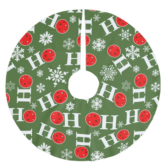 Pickleball Christmas Red Green Snowflakes Ho Ho Ho Polyester Weihnachtsbaumdecke (Vorderseite)