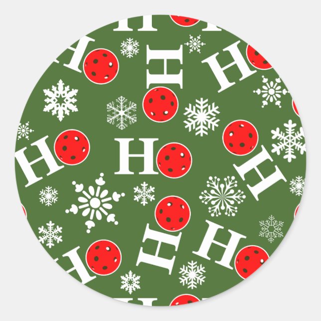 Pickleball Christmas Red Green Snowflakes Ho Ho Ho Runder Aufkleber (Vorderseite)