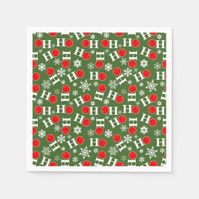 Pickleball Christmas Red Green Snowflakes Ho Ho Ho Serviette (Vorderseite)