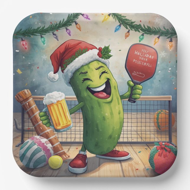 Pickleball Christmas Thema Pappteller (Vorderseite)