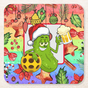 Pickleball Christmas Thema Rechteckiger Pappuntersetzer