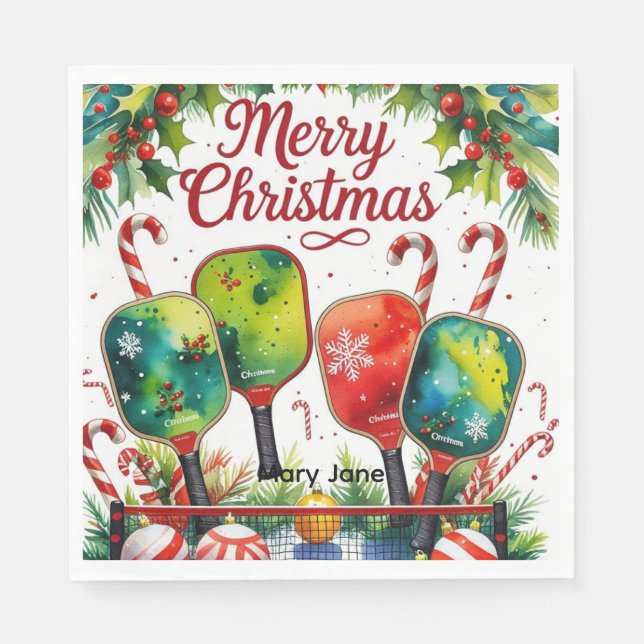 Pickleball Christmas Thema Serviette (Vorderseite)