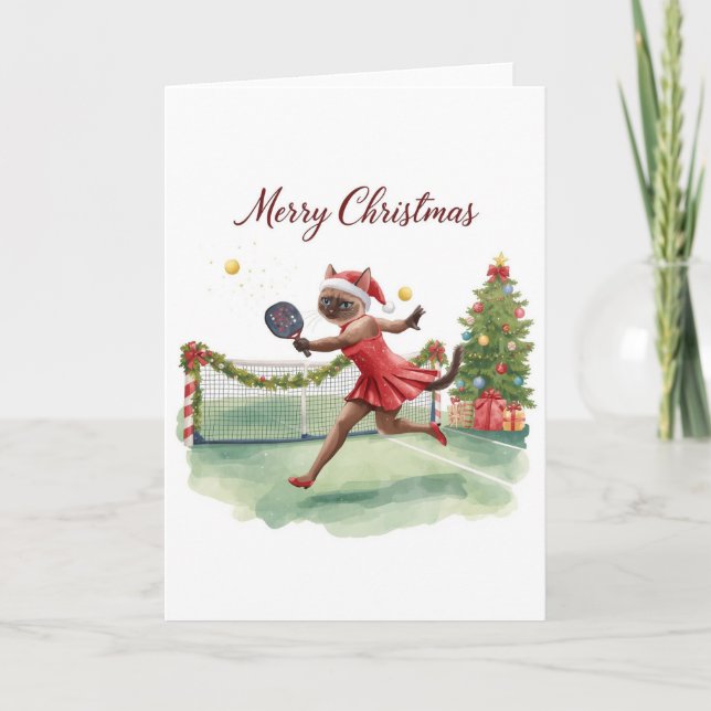Pickleball Christmas themed with cat  Karte (Vorderseite)