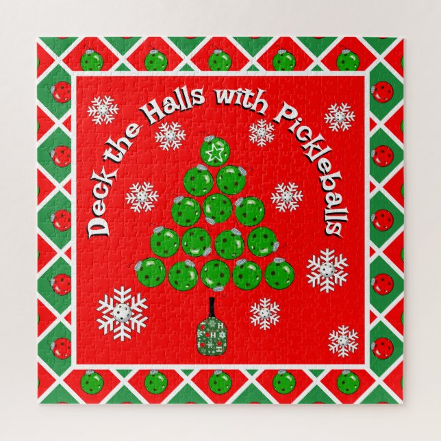 Pickleball Christmas Tree Deck the Halls Red Green (Vertikal)