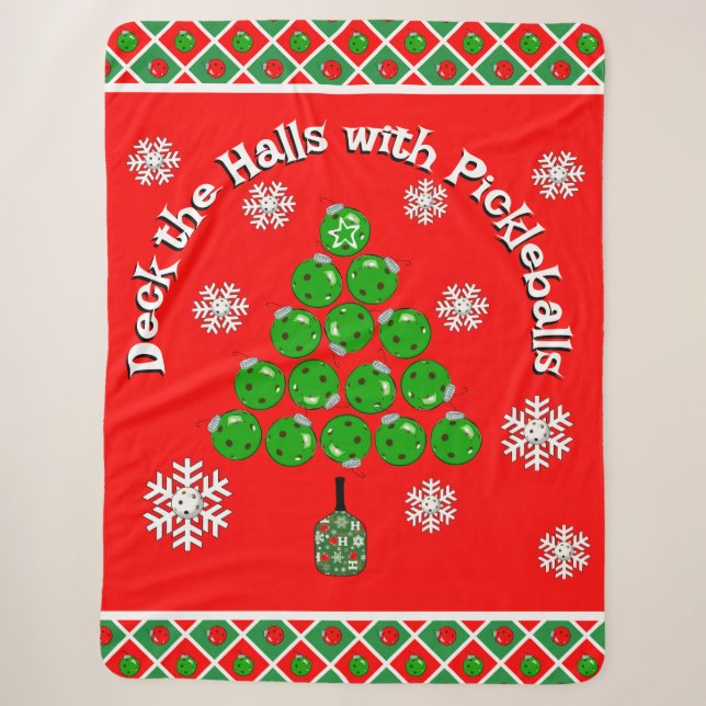 Pickleball Christmas Tree Deck the Halls Red Green Sherpadecke (Vorderseite)