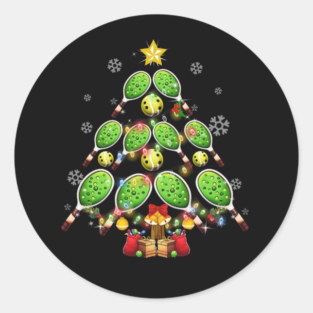 Pickleball Christmas Tree Dink Pickle Ball Player Runder Aufkleber (Vorderseite)