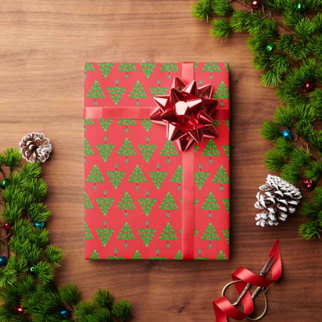 Pickleball Christmas Trees and Red Green Ornaments Geschenkpapier (Feiertagsgeschenk)