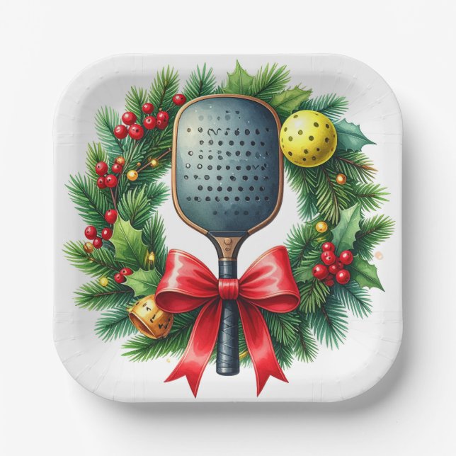 Pickleball Christmas Wreath  Pappteller (Vorderseite)