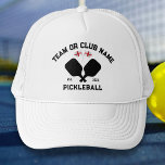 Pickleball Club Team City Name England Flag  Truckerkappe<br><div class="desc">Stand out on the pickleball court with this stylish hat featuring crossed pickleball paddles, flags of England, and your custom text. Personalize it easily to include your club name, team name, city, or any wording of your choice. You can also change the font and paddle colors - just click Edit/Personalize....</div>