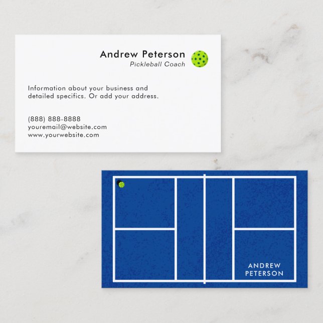 Pickleball Coach Blue Court Business Card Visitenkarte (Vorne/Hinten)