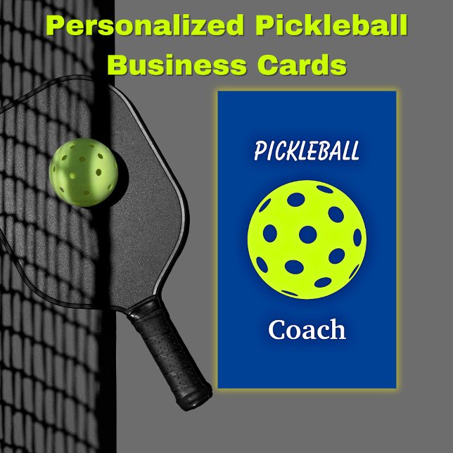 Pickleball Coach Blue Yellow Business Card Visitenkarte (Personalized Pickleball Business Cards)