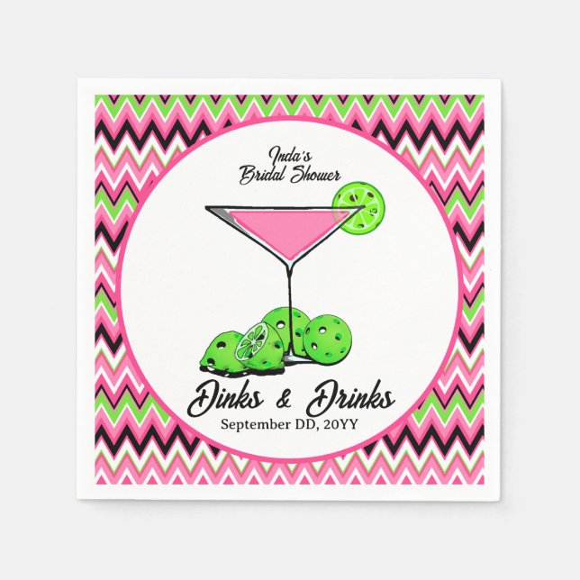 Pickleball Cosmo Dinks & Drinks Pink Argyle Serviette (Vorderseite)