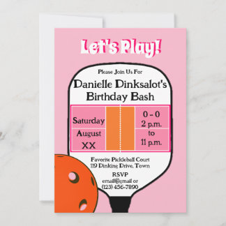 Pickleball Court Birthday Party Pink Orange Foto Einladung