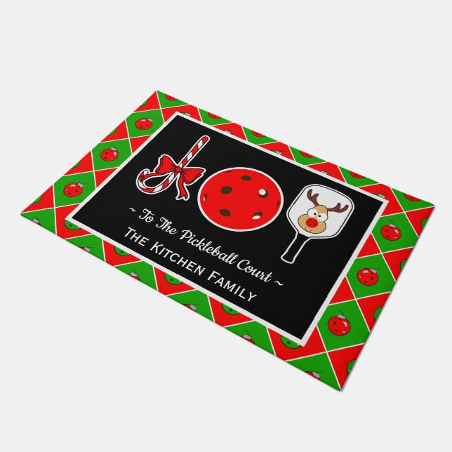 Pickleball Court Christmas Joy Festive Entryway Fußmatte (Schrägansicht)