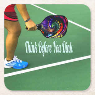 Pickleball denken, bevor Sie trinken Rechteckiger Pappuntersetzer