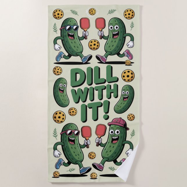 Pickleball Dill mit it Cartoon Pickle Strandtuch (Vorderseite)