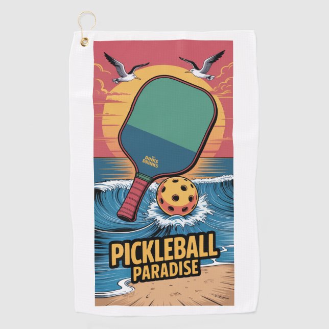 Pickleball Dinks & Drinks Beach Vibe Grafik Golfhandtuch (Vorderseite)