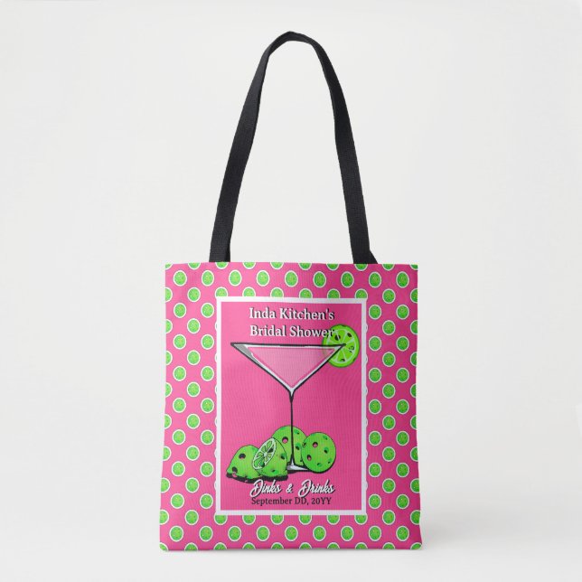 Pickleball Dinks & Drinks Rosa und Grün Personalis Tasche (Vorderseite)