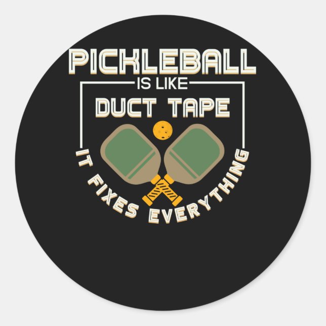 Pickleball Duct Tape repariert alles, was Ball Spo Runder Aufkleber (Vorderseite)