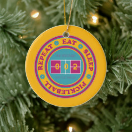 Pickleball Eat Sleep Pickleball-orangefarbener Tex Keramik Ornament