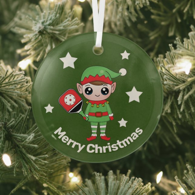 Pickleball Elfe de Noël, Ornement de verre (Insitu)