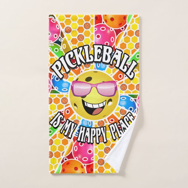 Pickleball est mon endroit heureux - Jaune rose so (Serviette à main)