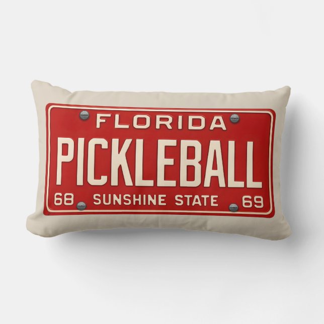 Pickleball Fanatic - Retro Florida License Plate Lendenkissen (Vorderseite)
