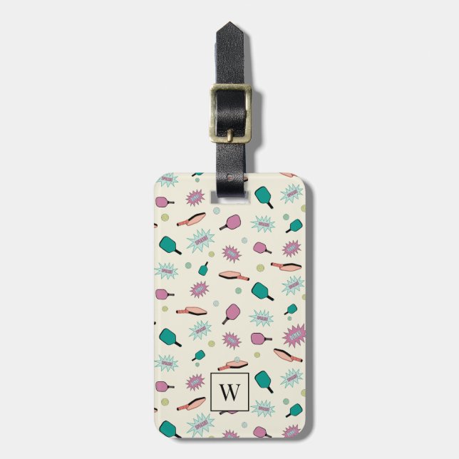 Pickleball! Farbiges Monogramm-Anfangsmuster Gepäckanhänger (Vorderseite vertikal)