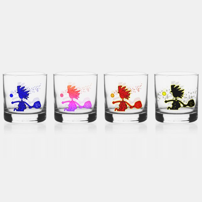 PICKLEBALL Farbiges Sortiment Vier Whiskyglas (Hinten)