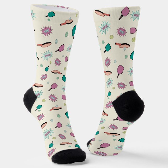 Pickleball! Farbliches Muster Socken (Gewinkelt)