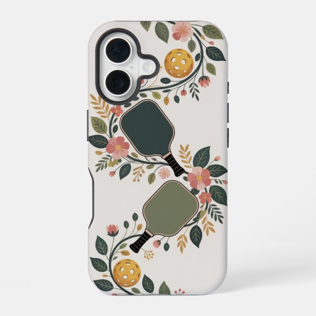 Pickleball Floral Paddle Bouquet iPhone 16 Hülle (Rückseite)