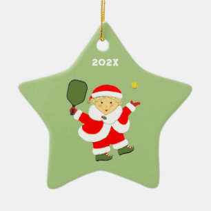 Pickleball Frau Claus Weihnachten Keramikornament