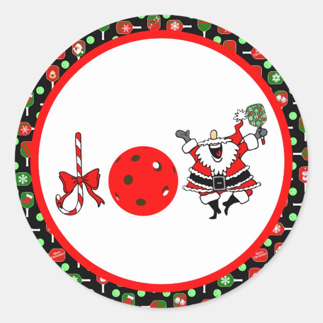 Pickleball Freude Weihnachten Party Rot Grün und S Runder Aufkleber (Vorderseite)