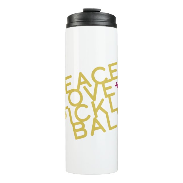Pickleball - Frieden und Liebe gelb Thermosbecher (Vorderseite)