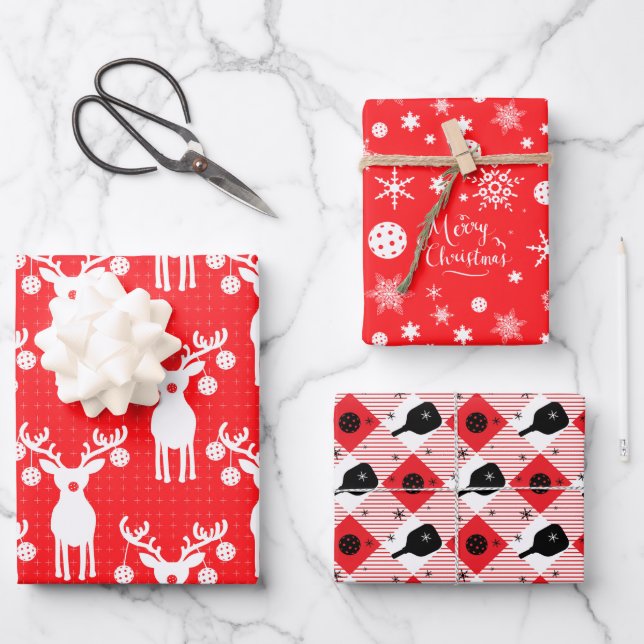 😍 Pickleball 🎄 frohe Weihnachten Geschenkpapier Set (Vorderseite)
