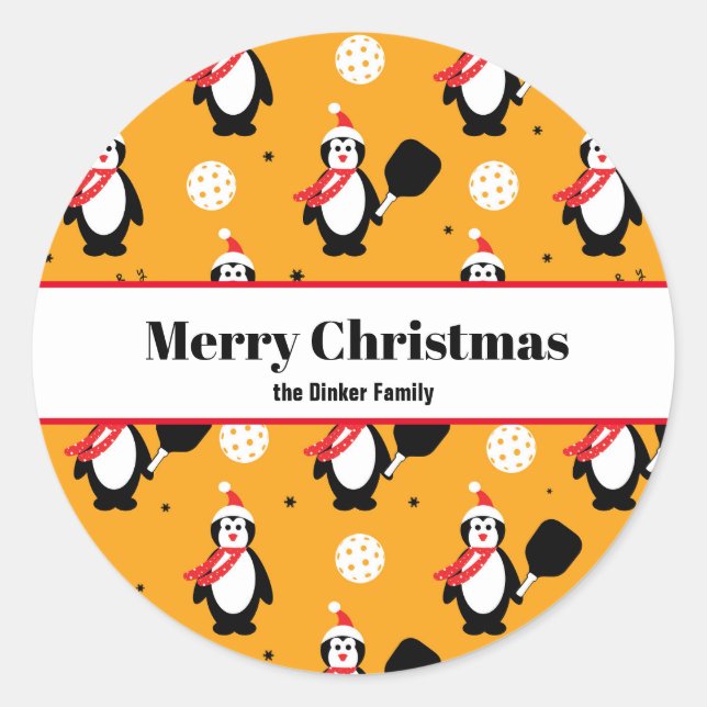 🐧 Pickleball Frohe Weihnachten 🎁 Klassische Rund Runder Aufkleber (Vorderseite)