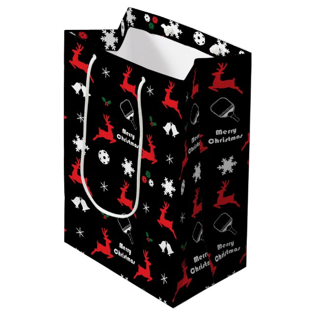  Pickleball Frohe Weihnachten 🎄 Schwarz  Mittlere Geschenktüte (Vorderseite Schrägansicht)