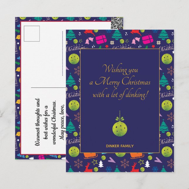 Pickleball 🎄 Frohe Weihnachten, Sondertext Postkarte (Vorne/Hinten)