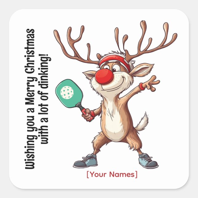 Pickleball 🎄 Frohe Weihnachten, Sondertext Quadratischer Aufkleber (Vorderseite)