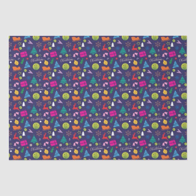  Pickleball 🎄 Frohe Weihnachts Wrapping Marine bl Seidenpapier (Vorderseite)