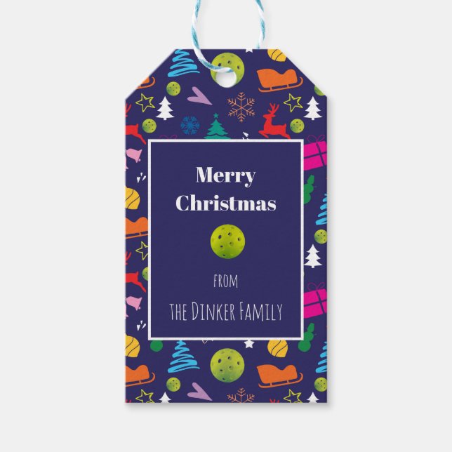 Pickleball 🎄 Frohe Weihnachts Wrapping Marine bla Geschenkanhänger (Vorderseite)