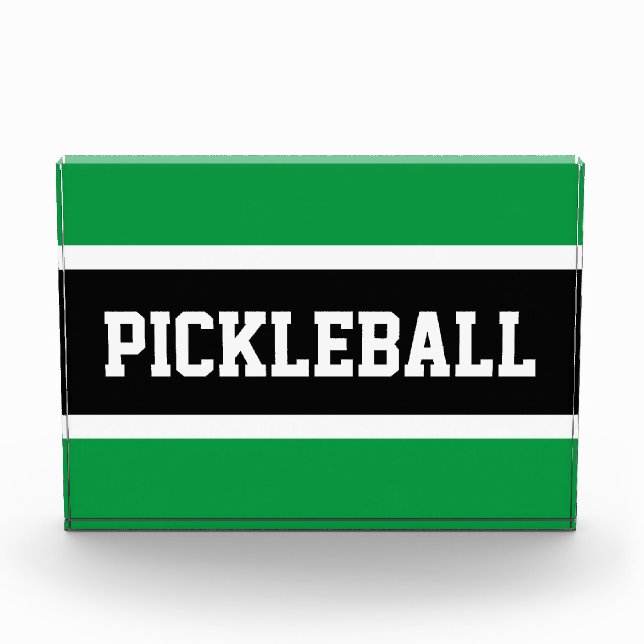PICKLEBALL Fun Athletic Black Green White Stripes Fotoblock (Vorderseite)