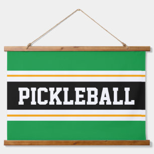 PICKLEBALL Fun Hellgrüne, gelbe schwarze Streifen Wandteppich Mit Holzrahmen