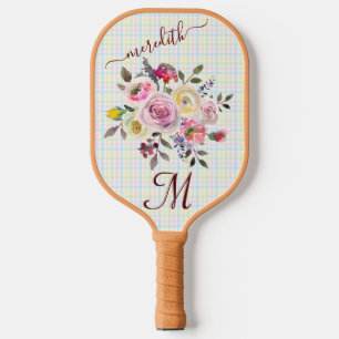 Pickleball Gal: Blume Kariert Name der Monogrammka Schläger